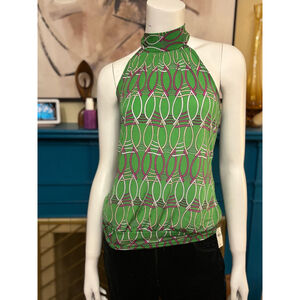 Women's Missmatch Halter Top Size M Green Pink Patterned Sleeveless